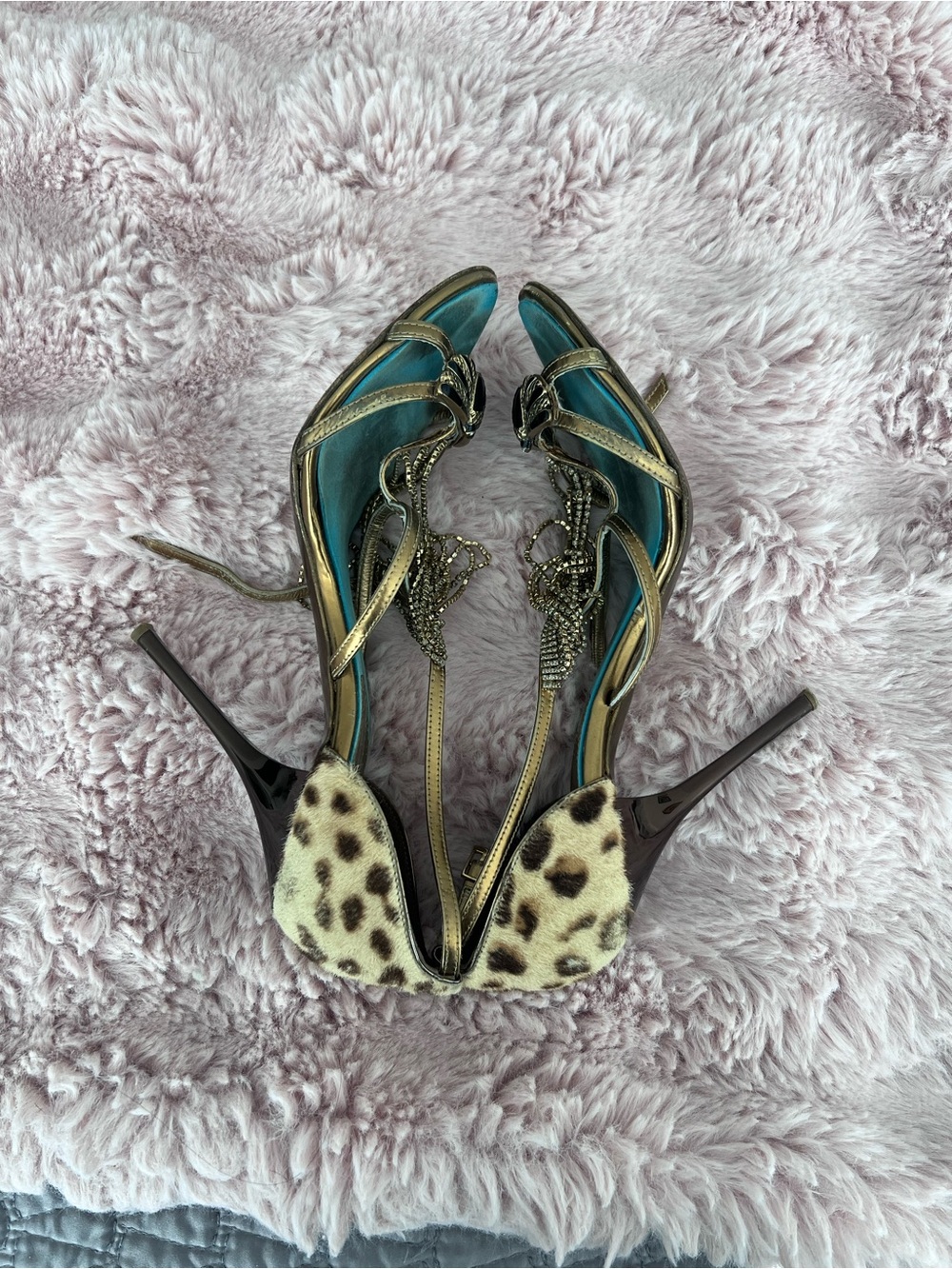 Vintage Roberto Cavalli Gold Strappy Heeled Sandals Turquoise soles 💙 

size 38 - Picture 8 of 14